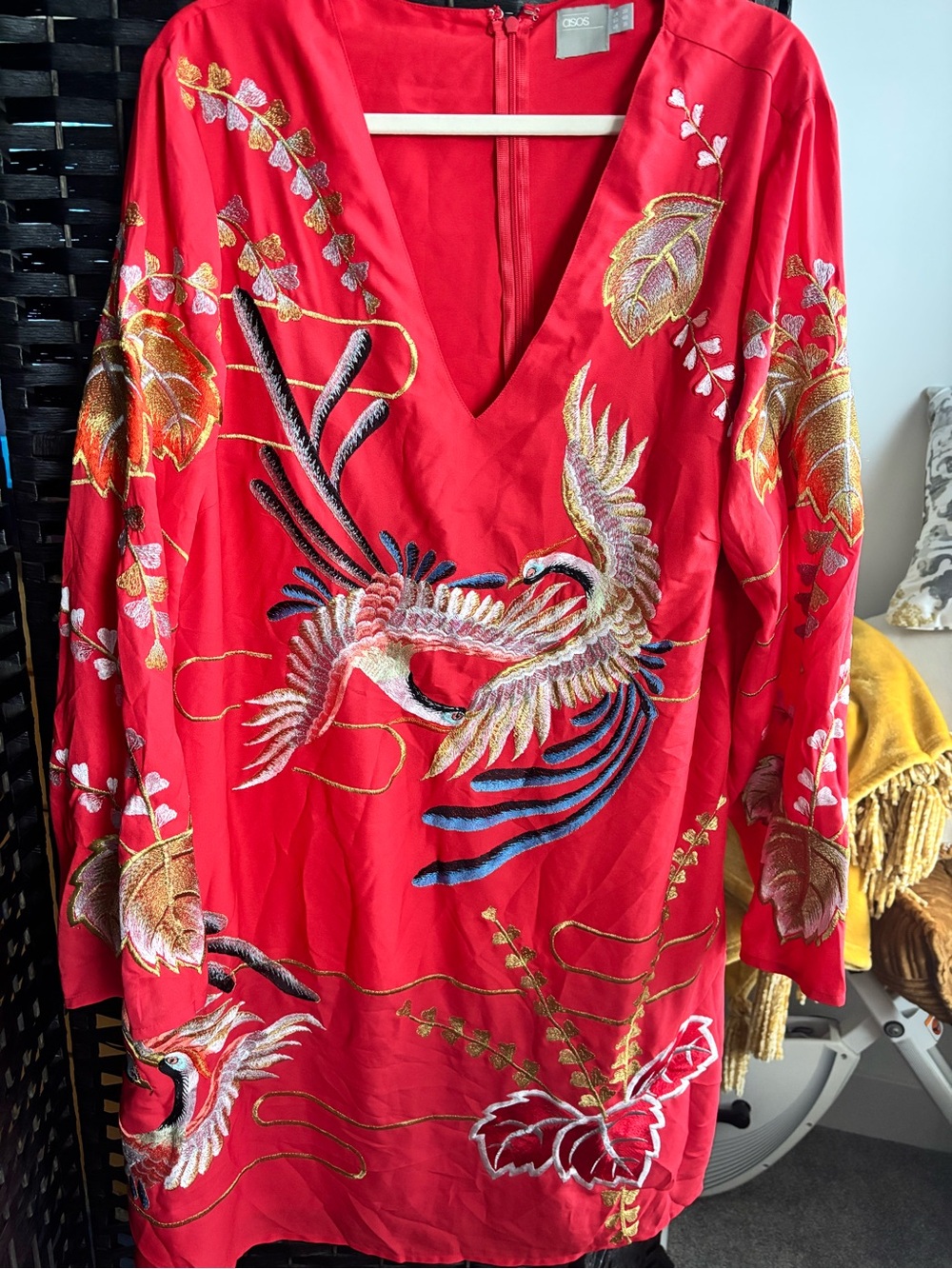 ASOS Red V-Neck Dress with Embroidered Detail